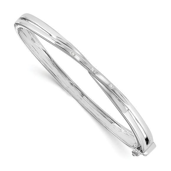 925 Sterling Silver Rhodium-plated Diamond X Bangle Bracelet